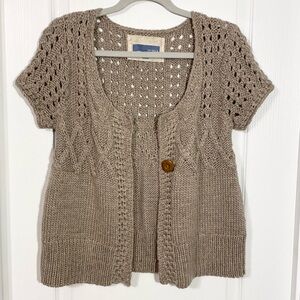 Kaisely Wool Alpaca Blend Cable & Open Knit Cardigan Tan Large
